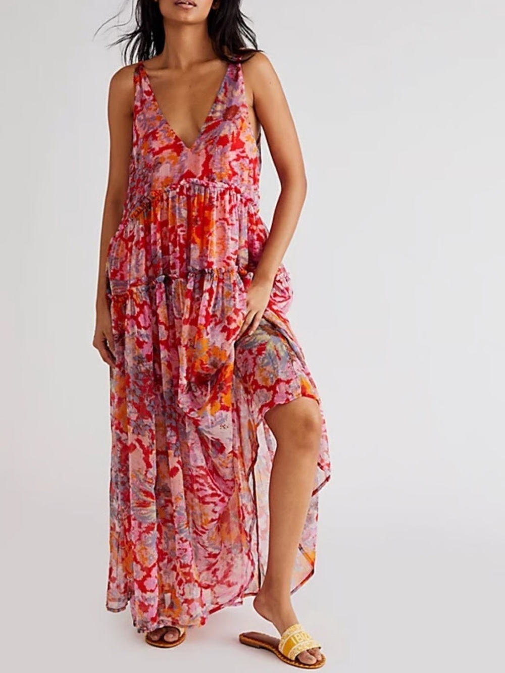Free People Julianna Red Multi Tiered Ruffled Maxi Dress